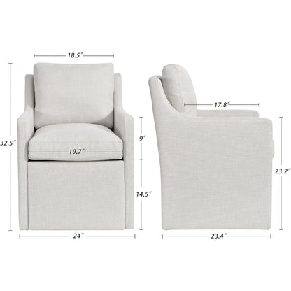 Upholstered Dining Chair with Casters,Linen Armchair for Living Room,Side Deskchair with 4 Casters,Modern Accent Armchair