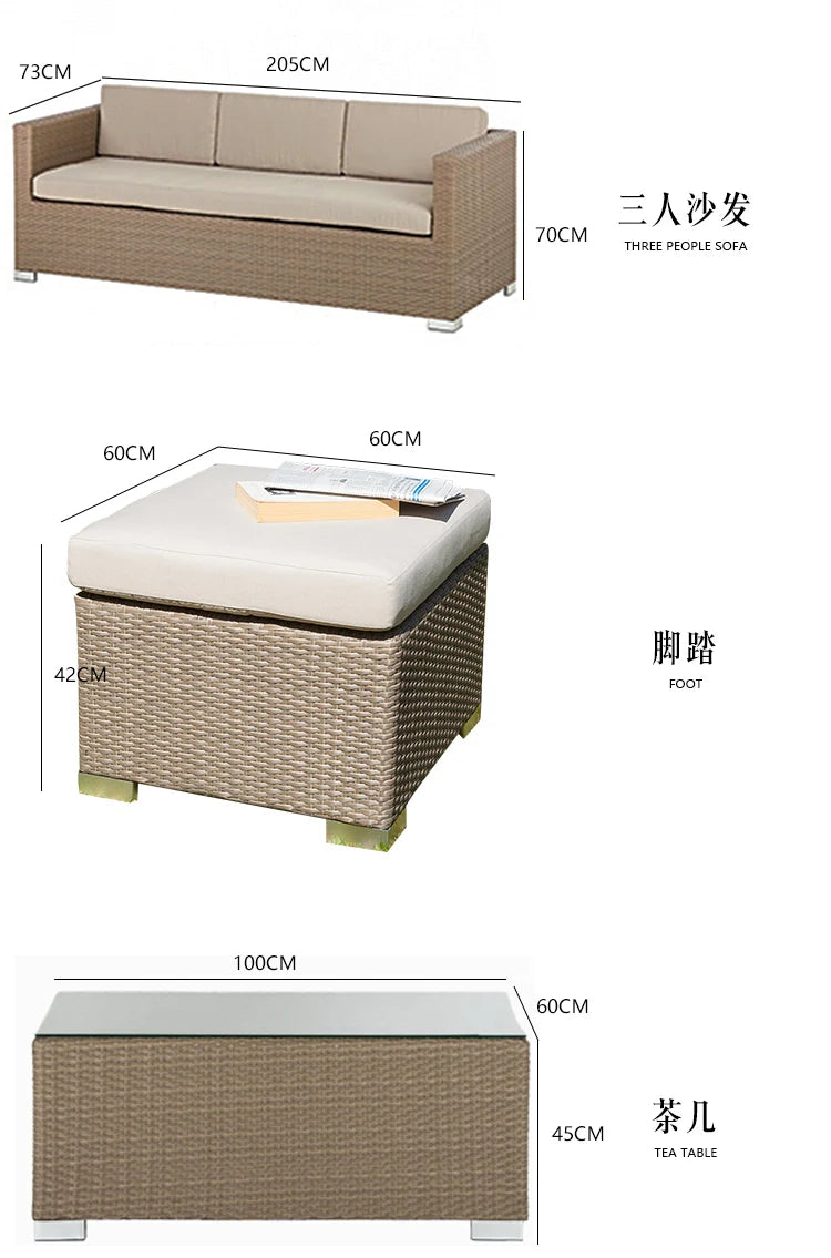 Outdoor Coffee Table Garden Sofas Combination Leisure Nordic Lawn Garden Sofas Simple Pe Rattan Furniture Sofá Jardín MHHYSF