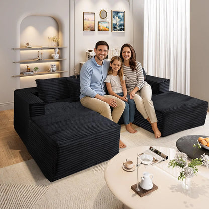 110" Modular Sectional Couch with 2 Movable Ottoman,3-Seater Boneless Cloud Sofa Couches for Living Room, U Shaped Comfy Sofa,Lu