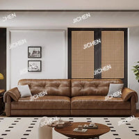 ZJCQ Minimalist Brown Sleep Sofa Faux Leather Designer Loveseat Lazy Sofa Couch Cloud Divano Da Soggiorno Living Room Furniture