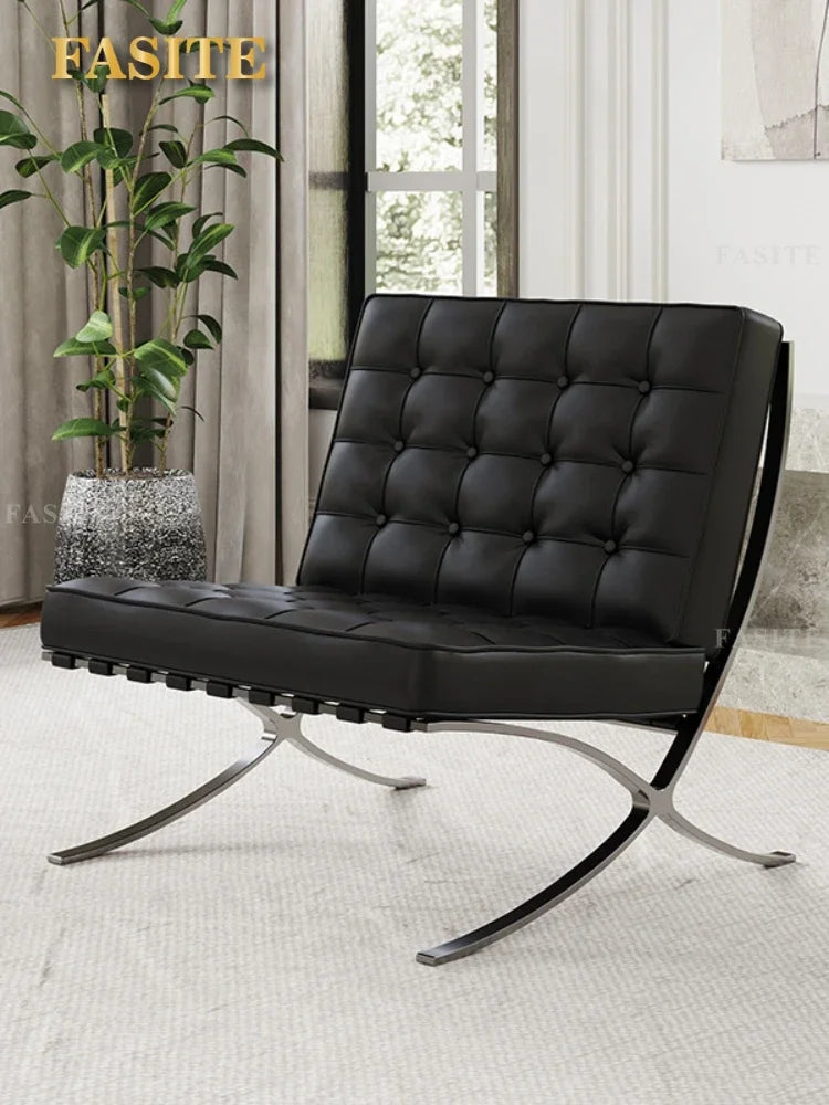 Barcelona chair Italian leather living room is very simple. Designer sofa chair balcony leisure simple fashion chair.