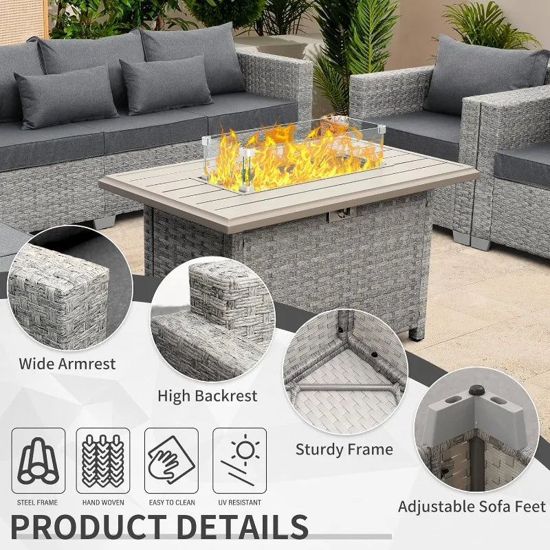 Patio Furniture Set 6 Piece Grey Wicker Outdoor Furniture Patio Sectional Sofa Couch PE Rattan Conversation Sets with Fir