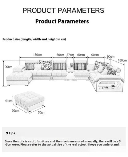 Linlamim Fabric Sofa Set Furniture Living Room Sofa Set with USB and Stools / Big U Shape Cloth Couch Sofas for Home Furniture
