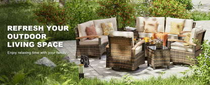 Multi-piece Outdoor Patio Furniture Sets, Half Moon Curving Part of The Sofa Rattan Patio Conversation Sets