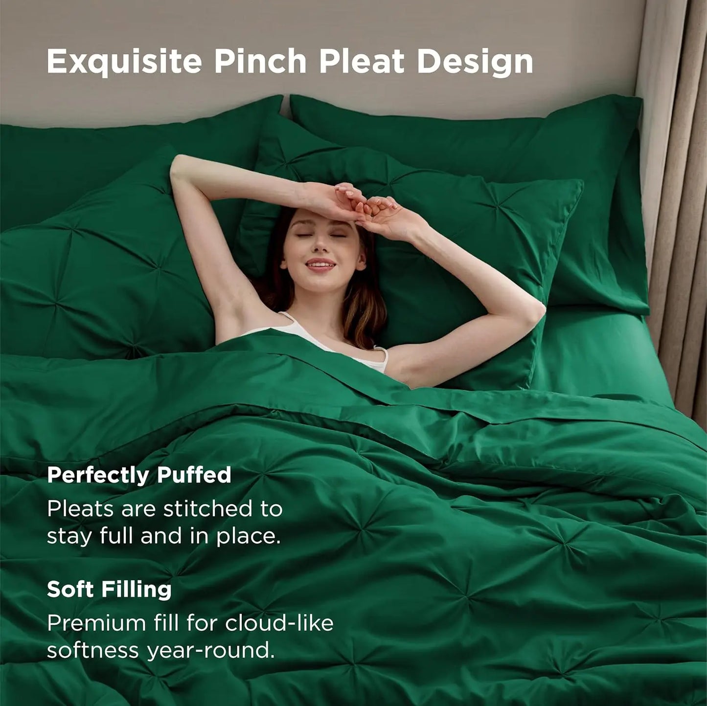 California King Comforter Set Dark Green Bed in a Bag California King 7 Pieces GentleSoft™ Pintuck Bed Set Gift for Family Pinch