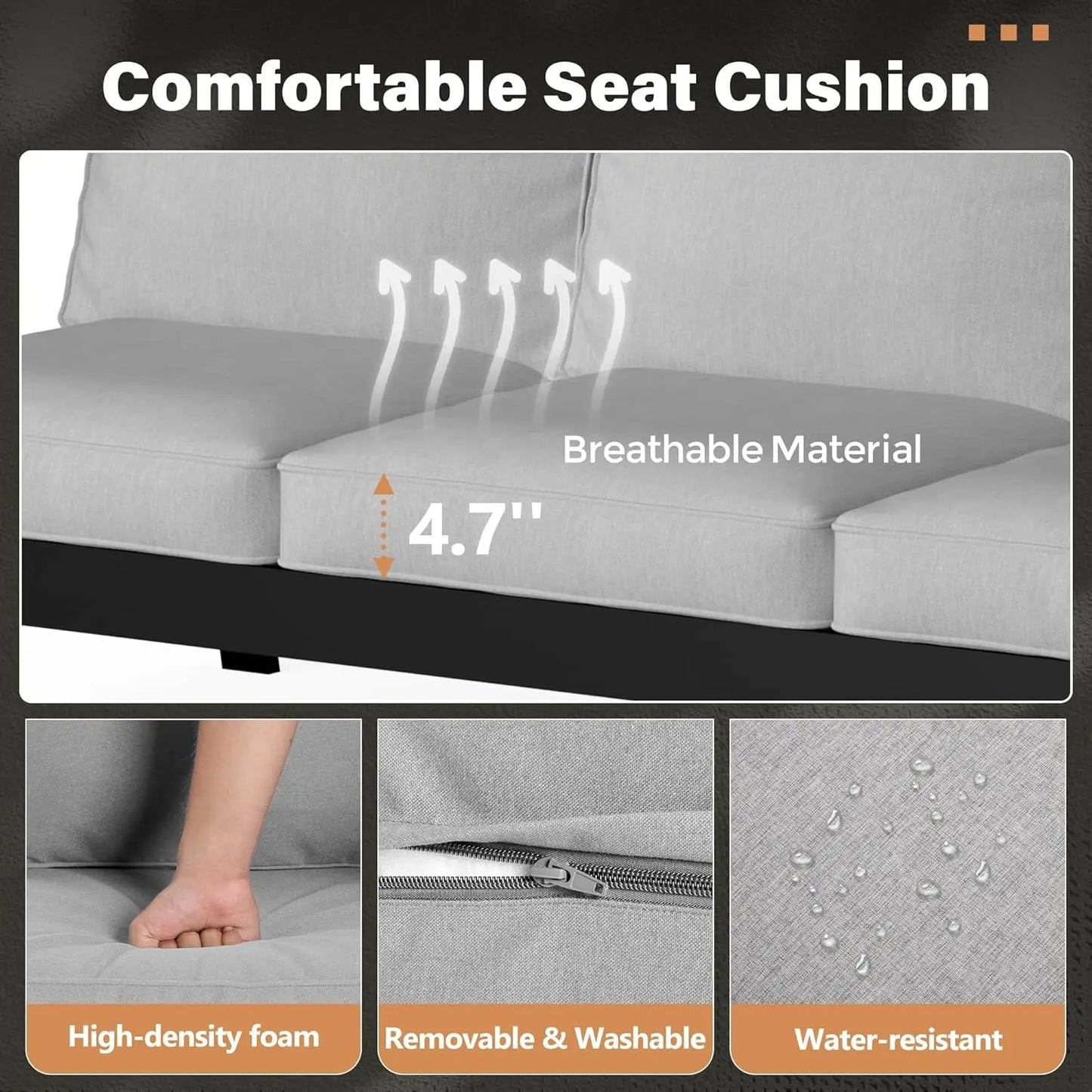 Aluminum Outdoor Patio Sofa, Water-Resistant Metal 3-Seat Outdoor Couch with 5 inch Thick Cushions, Outdoor, Customized