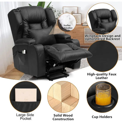 IPKIG Power Lift Chairs Recliners for Elderly with Massage and Heated, Faux Leather Power Recliner Chair with USB Ports/2 Remote