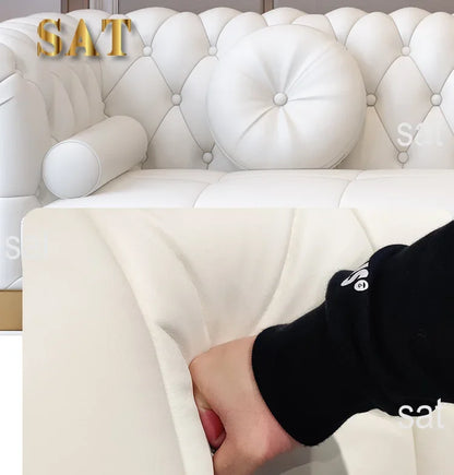 -Modern Luxury High-end Living Room Sofa Set Furniture Upholstered Full Leather Button Tufted Sofa Home
