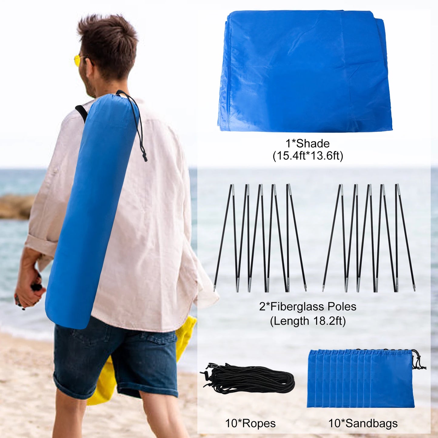 WESTTUNE Portable Beach Shade Compact Wind-Powered Beach Canopy Foldable Outdoor Sun Shelter Beach Tent for 8 People 200 Sq. Ft.