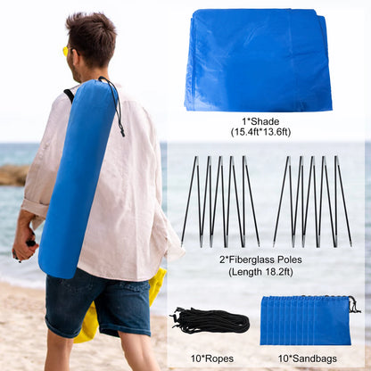 WESTTUNE Portable Beach Shade Compact Wind-Powered Beach Canopy Foldable Outdoor Sun Shelter Beach Tent for 8 People 200 Sq. Ft.