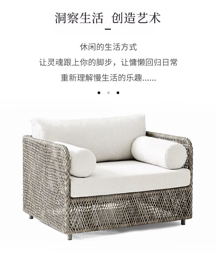 Southeast Asian Style Outdoor Rattan Sofa for Courtyard, Balcony, Garden, Terrace, Designer Sunroom