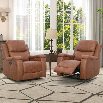 CANMOV Leather Recliner Chair, Classic and Traditional Manual Recliner Chair with Overstuffed Arms and Back, Manual Single Sofa