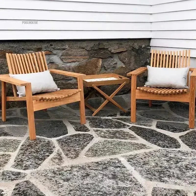 Solid Wood Sofa Set Luxury Teak Outdoor Sofas Designer Creative Open-air Patio Lounge Chair