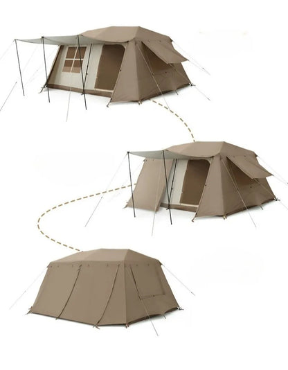 Oxford Cloth Beach Tent Rainproof Sunproof Ventilation Nature Hike Family Travel Shelter Tent Large Space Camping Supplies Tents