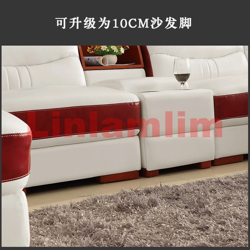 Luxury U-Shaped Genuine Leather Sofa Set with Recliner, Modern Sectional Couch with Storage and Cup Holders for Living Room