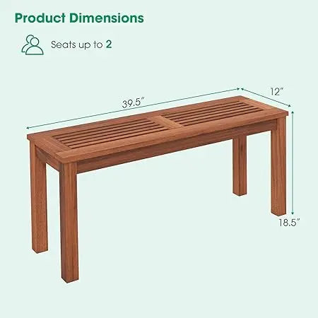 Tangkula Patio Wood Bench, 2-Person Solid Wood Bench with Slatted Seat, 39.5" Long Loveseat with Stable Wood Frame, Indoor Outdo