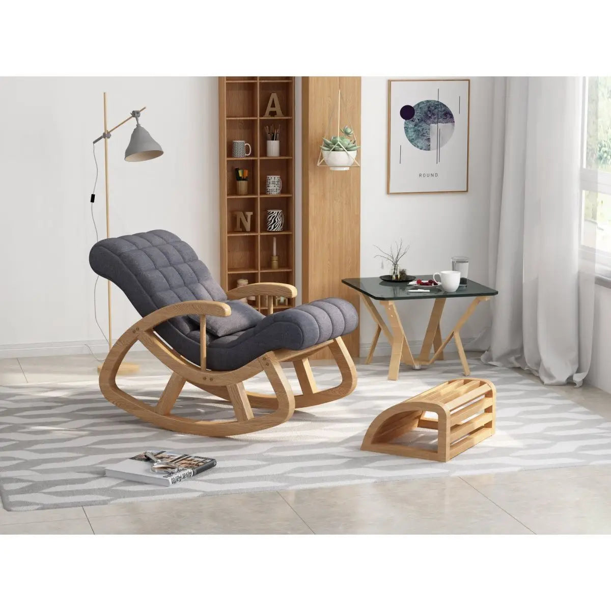 Solid wood rocking  leisure adult solid wood recliner nap chair balcony lazy sofa rocking  for middle-aged and e