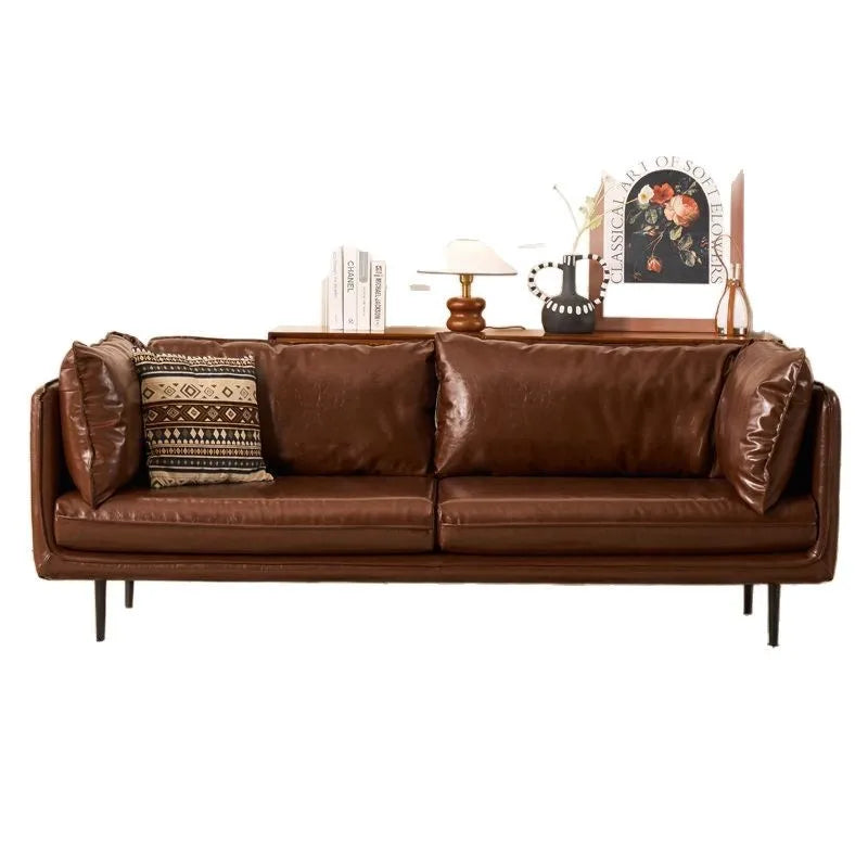 Retro oil wax leather living room sofa Modern simple small apartment sofa