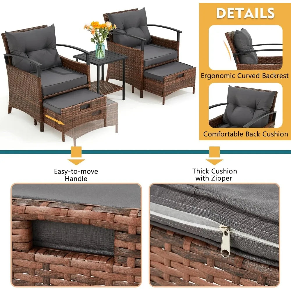 All-Weather 5-Piece PE Wicker Rattan Patio Furniture Set with Cushioned Chairs and Metal Coffee Table