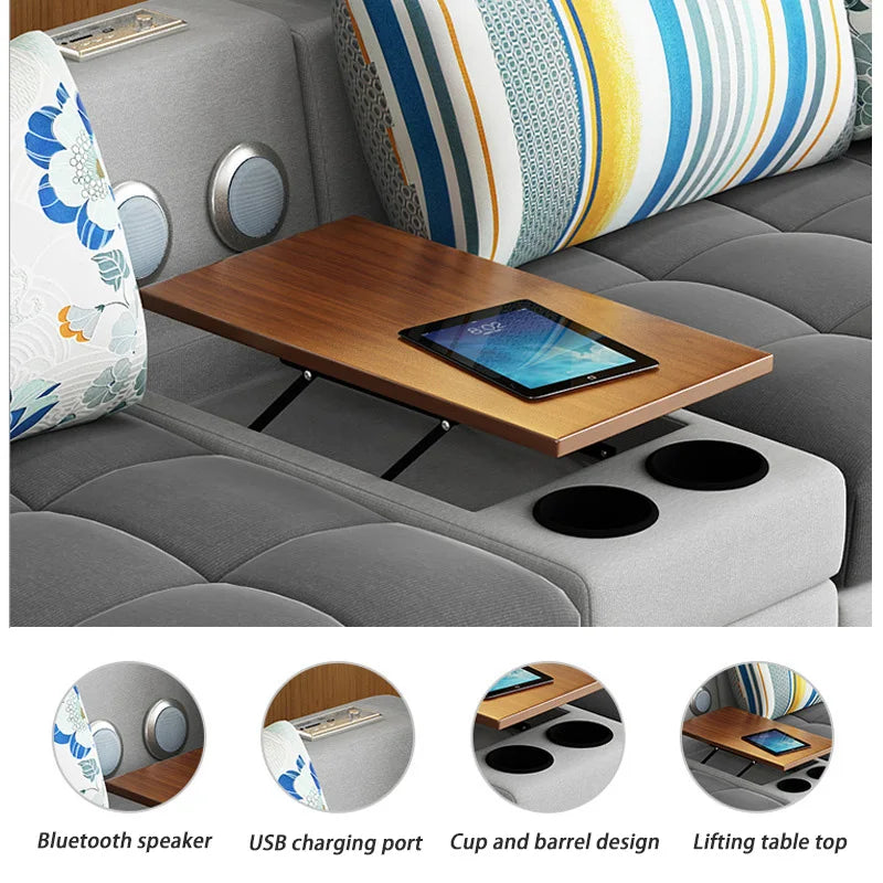 Light Luxury L-Shaped Sofa Set Living Room Furniture High Quality Big Sofa Set Modern Design Wooden Multifunctional Sofa