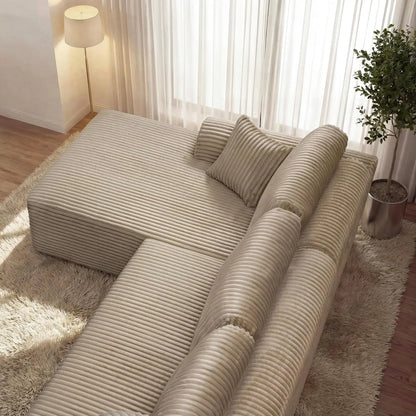109“L-Shaped Sectional Sofa Boneless Couch Upholstery Cloud Modular Couch with Chaise No Assembly Required Corduroy Fabric Combi