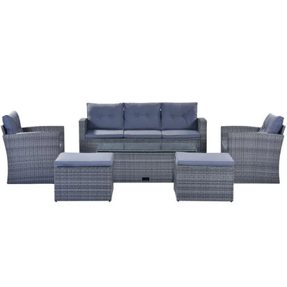 6-Piece All-Weather Wicker PE Rattan Outdoor Patio Dining Sectional Set with Coffee Table and Sofa