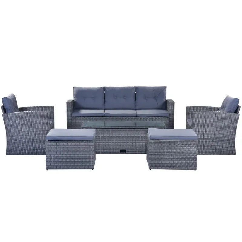 6-Piece All-Weather Wicker PE Rattan Outdoor Patio Dining Sectional Set with Coffee Table and Sofa