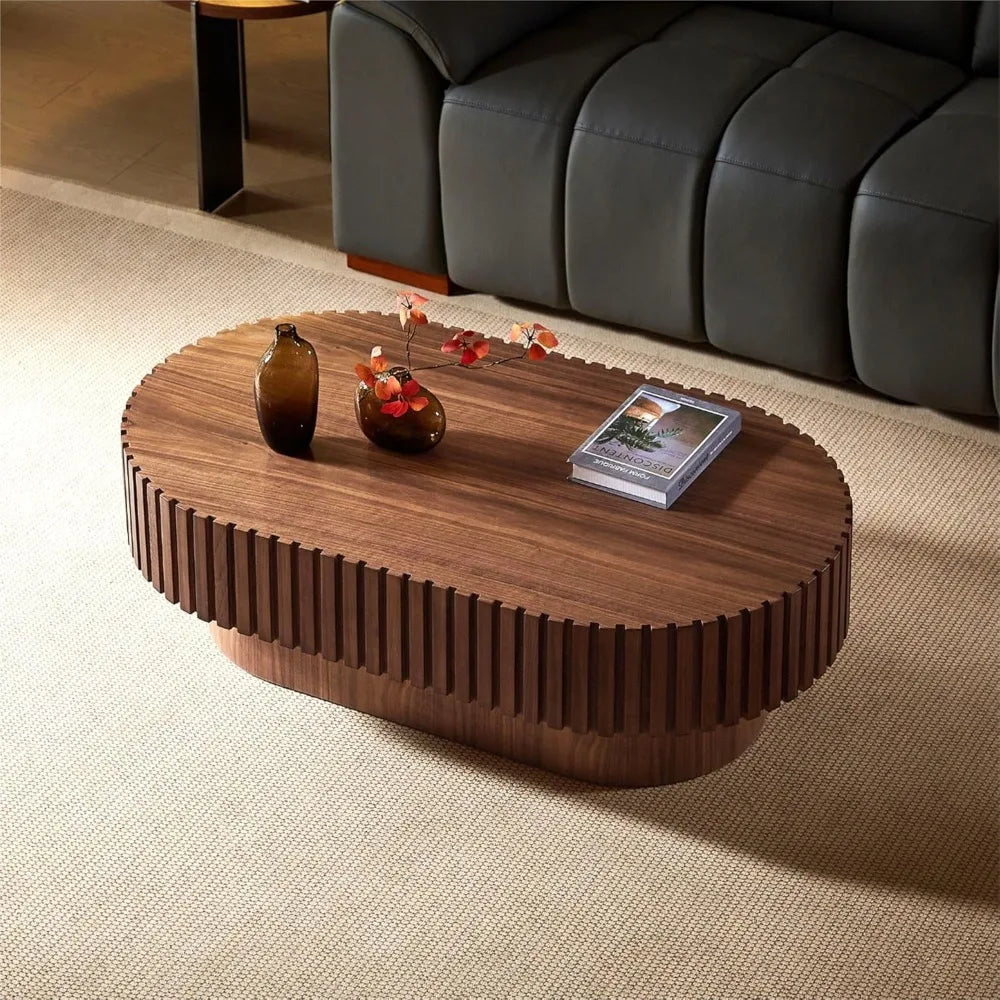 Modern Drum Style Wooden Coffee Table, 43.7" Diameter, for Living Room and Tea Time
