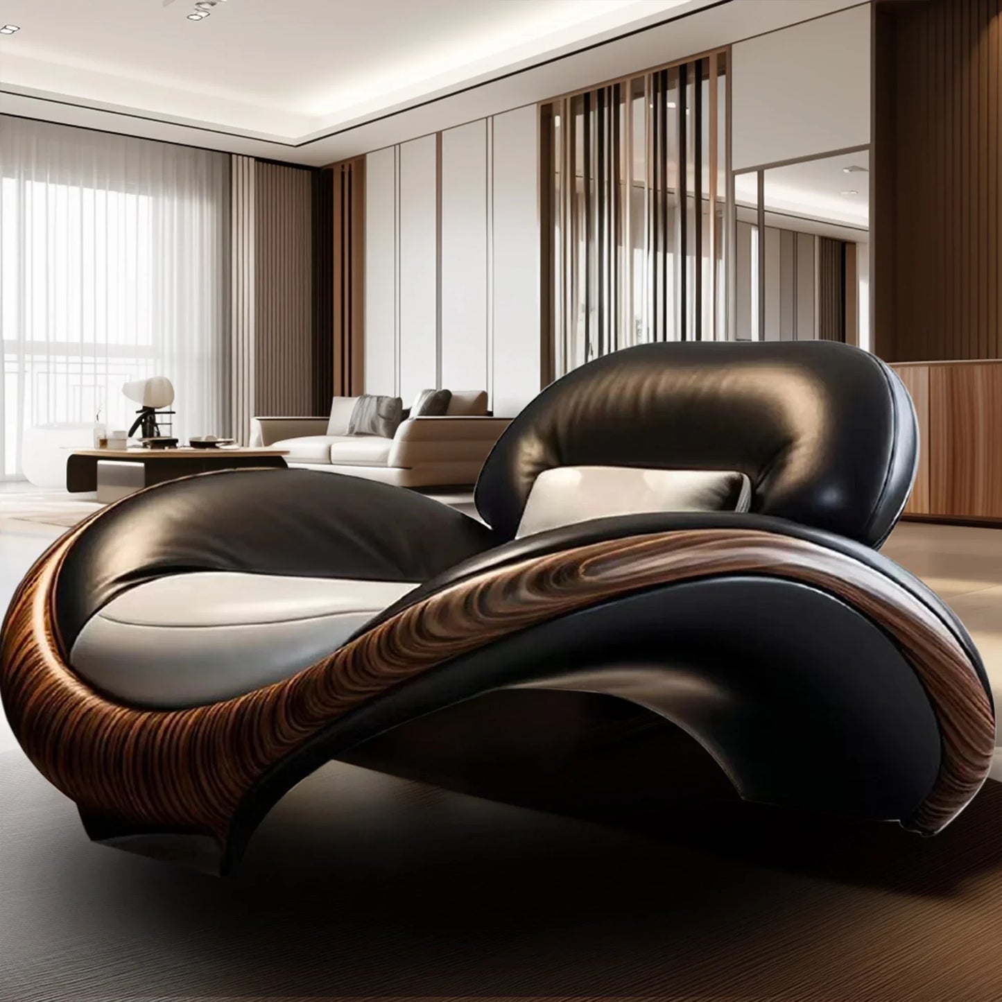 Living room leather ingot chair Italian minimalist villa large flat floor light luxury villa new Chinese modern single sofa