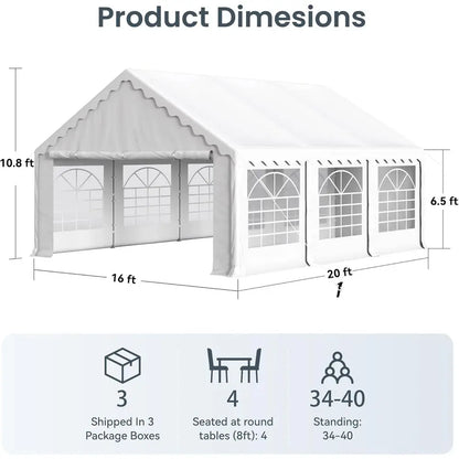 16x20 Outdoor Heavy Duty Party Tent, Large Party Wedding Event Tent with Removable Sidewalls & 3 Storage Bags or Patio Outdoor G