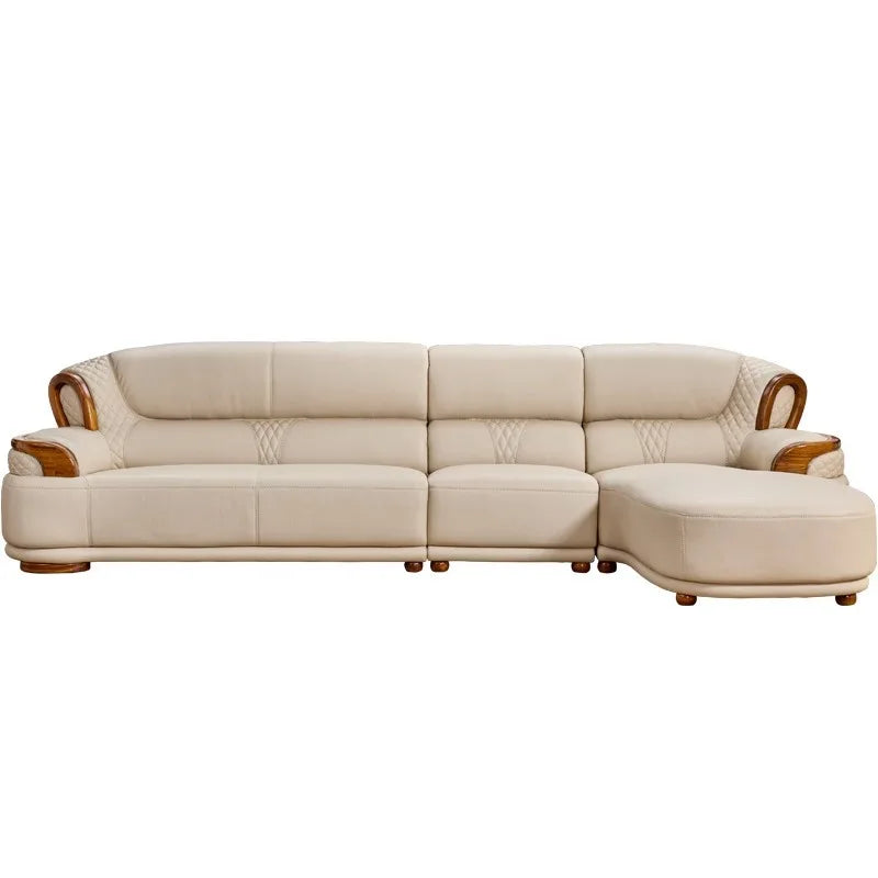 New Chinese leather sofa first layer cowhide ebony wood Italian light luxury sofa living room combination U solid wood furniture
