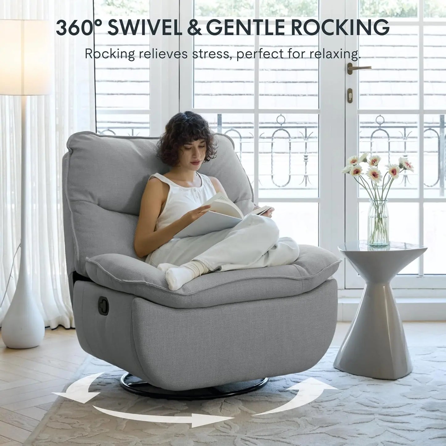 XRC7 Swivel Rocker Recliner Chair, 360° Swivel Oversized Armless Recliner with Oeko-TEX Certified Three-Proof, Customized