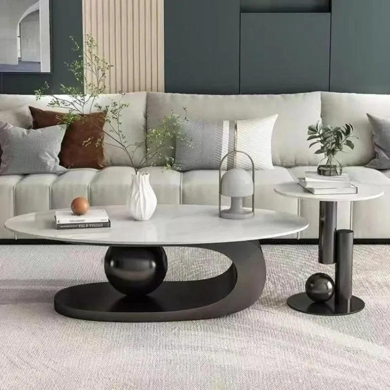 Bright Oval Coffee Tables for Tea Room Italian Rock Slab Easy To Clean Side Table Luxury Tables for Living Room a