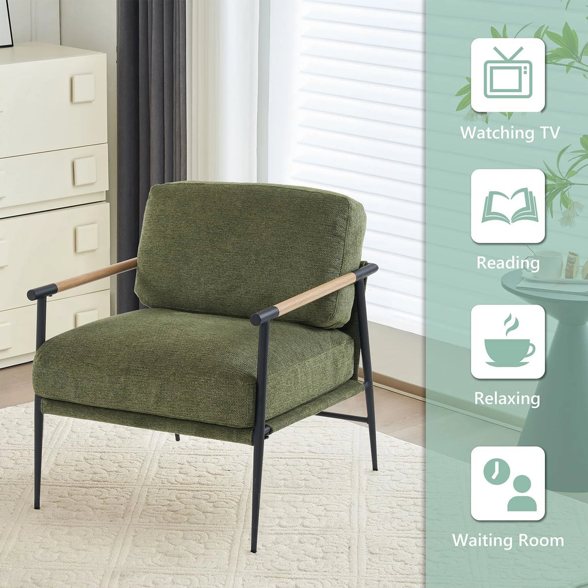 Accent Armchair Lounge Chair Chenille For Living Room Mid Century Modern Accent Chair Club Chair For Reading Room Metal Leg