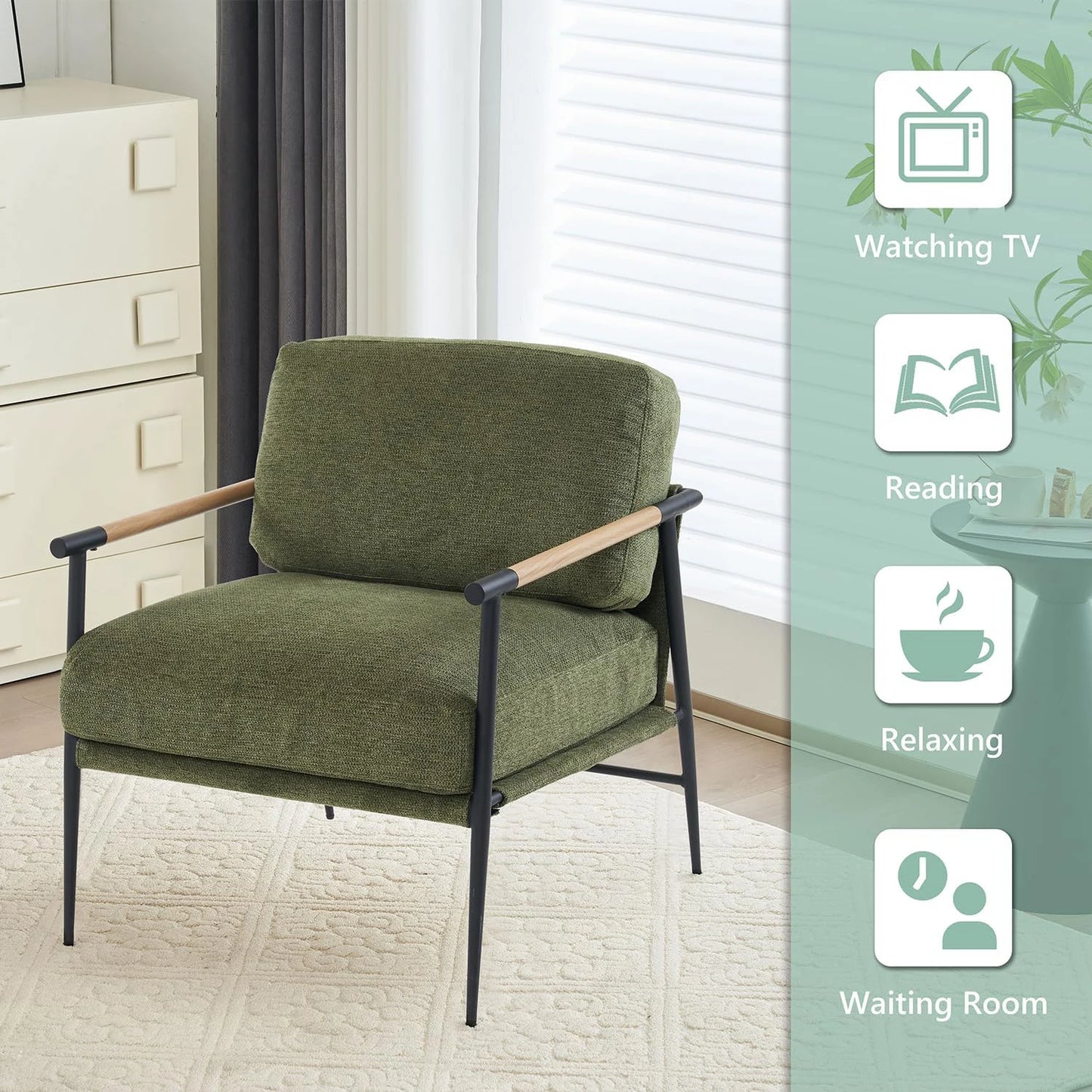 Accent Armchair Lounge Chair Chenille For Living Room Mid Century Modern Accent Chair Club Chair For Reading Room Metal Leg