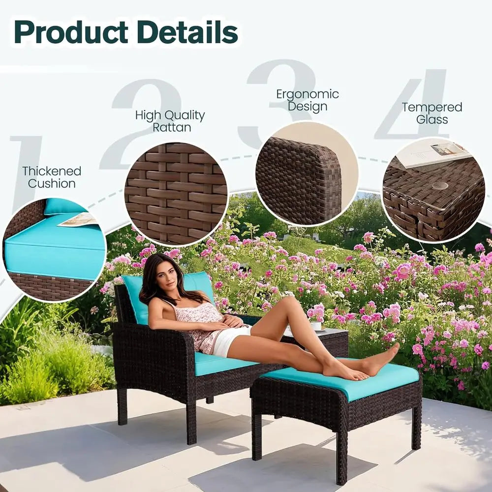 5-Piece Outdoor Patio Furniture Set with PE Rattan Chairs, Ottoman, and Table, Ideal for Porch, Garden, Backyard, Balcony, Brown