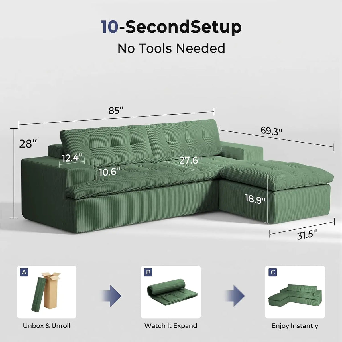 Cloud Sectional Boneless Sofa with Ottoman, Modular L Shaped Couch with Layered Cushion, Fluffy Comfy Couches for, Customized