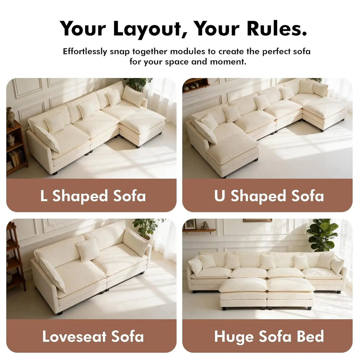 Sectional Couch, Comfy Cloud Modular Sectional Sofa, Deep Seat Modern Cloud Sofa, Modular Sofas for Living Room,, Customized