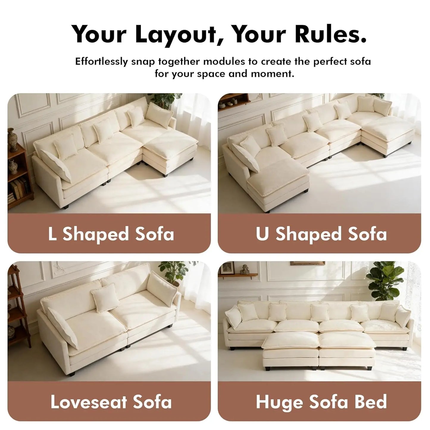 Sectional Couch, Comfy Cloud Modular Sectional Sofa, Deep Seat Modern Cloud Sofa, Modular Sofas for Living Room,, Customized