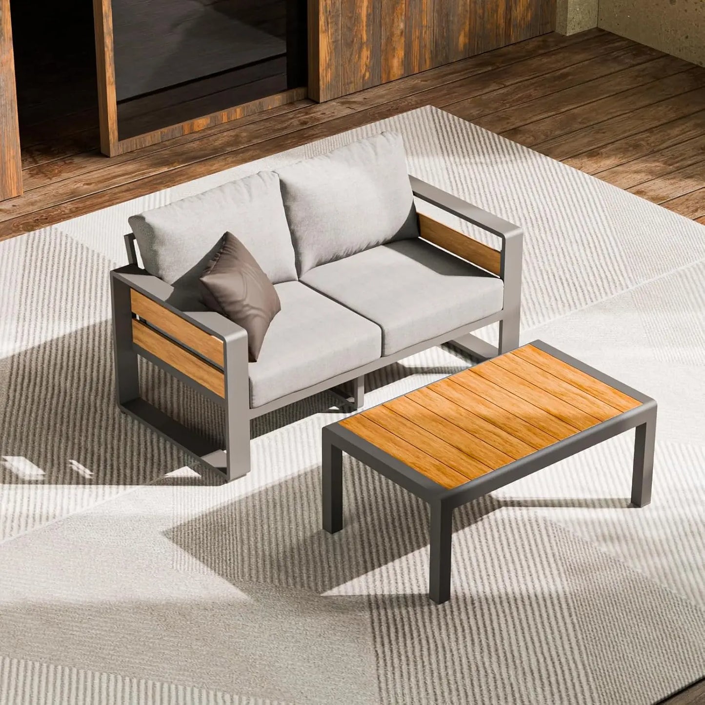 Aluminum Outdoor Patio Furniture - 2 Pcs Armchair, All-Weather Metal Modern Outside Furniture with Washable Thick Cushion