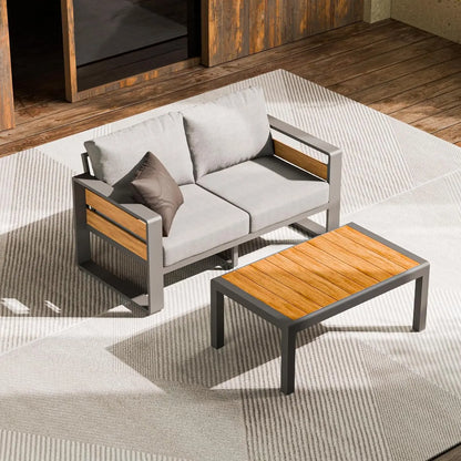 Aluminum Outdoor Patio Furniture - 2 Pcs Armchair, All-Weather Metal Modern Outside Furniture with Washable Thick Cushion