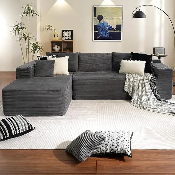 Modern Modular L-Shape Sectional Sofa with Deep Seating for Living Room and Bedroom, Cloud Sectional Couch with Chaise