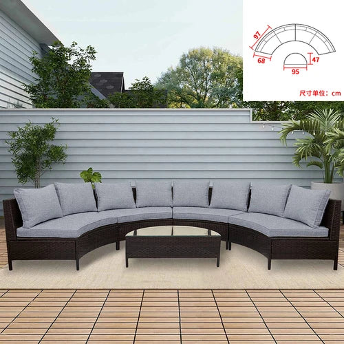 Sofa, courtyard, garden, leisure, outdoor living room, semi circular curved rattan chair, terrace, outdoor furniture combination