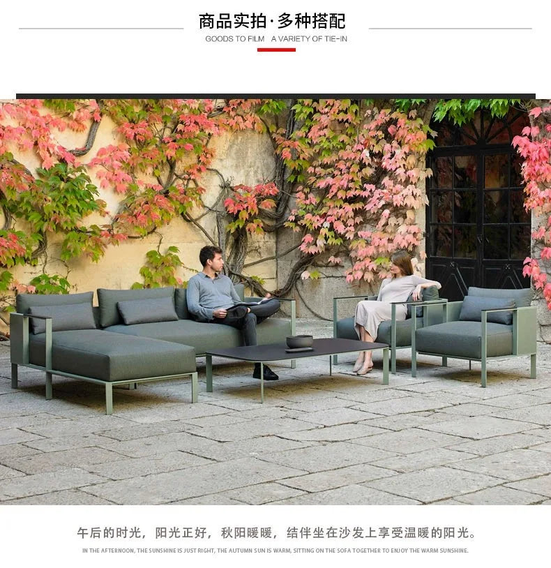 Outdoor stainless steel sofa Hotel sales office Terrace Dining table and chairs