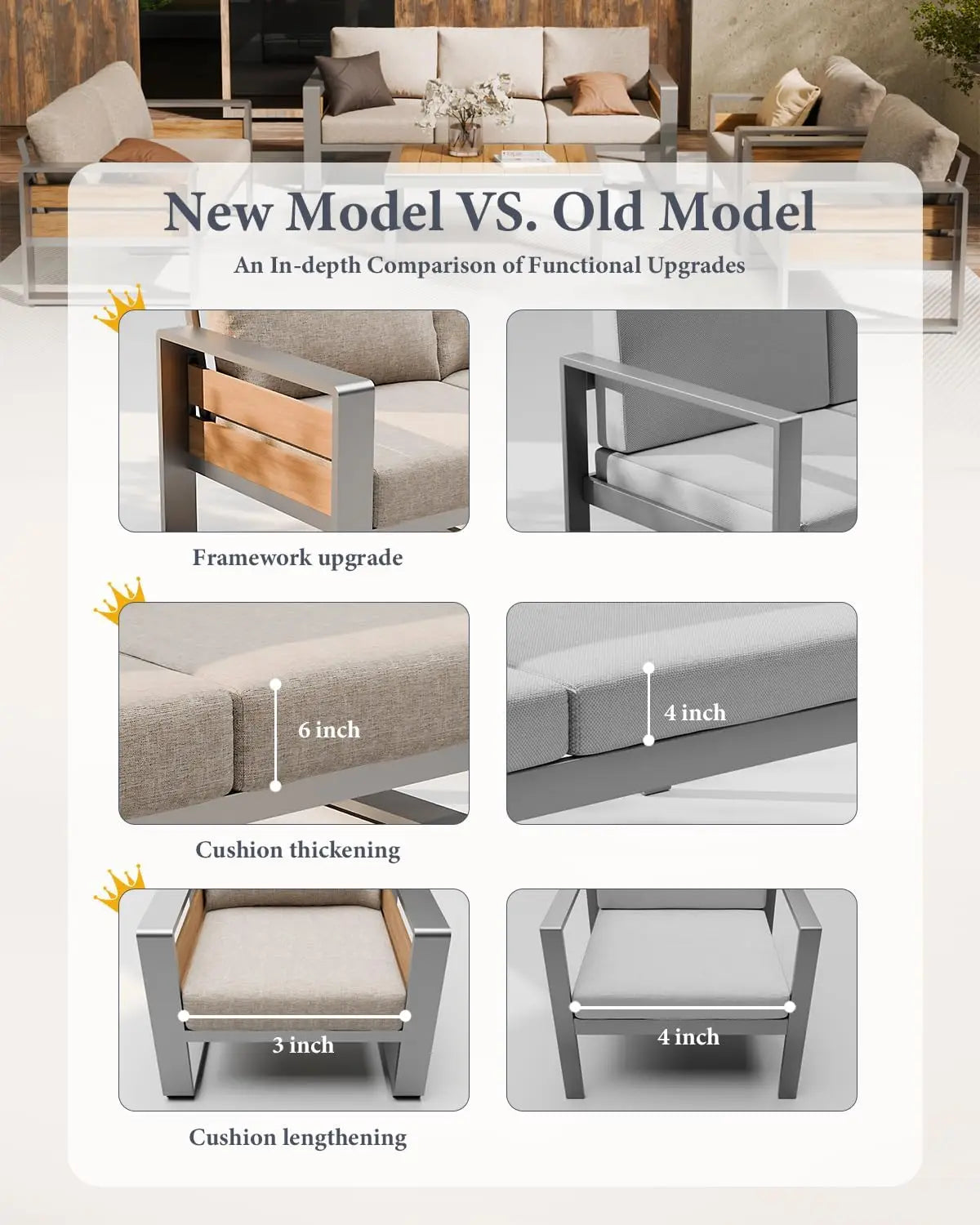 Aluminum Outdoor Patio Furniture - 2 Pcs Armchair, All-Weather Metal Modern Outside Furniture with Washable Thick Cushion