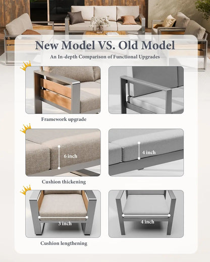 Aluminum Outdoor Patio Furniture - 2 Pcs Armchair, All-Weather Metal Modern Outside Furniture with Washable Thick Cushion