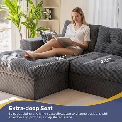 104" L Shaped Modular Sectional Sofa with Ottoman, Cloud Boneless Couch with Layered Cushion, Upholstered Sofa in a Box, Flexibl
