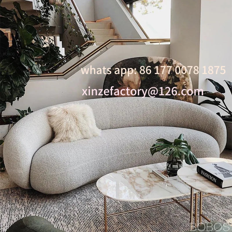 Customizable Curved Triple Sofa Combination Living Room Shaped Lamb Fleece Sofa