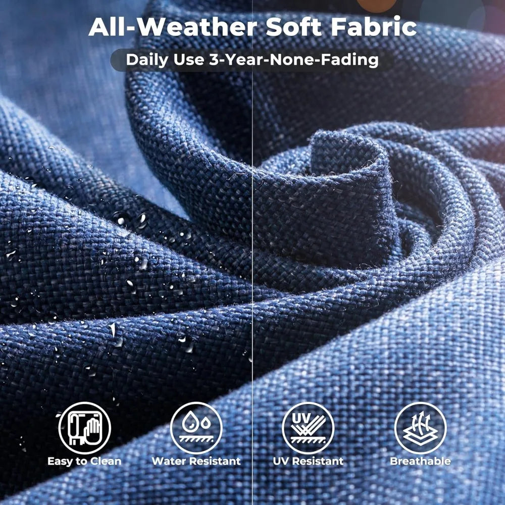 Patio Rocking Chair, Outdoor Wicker Rattan Chair with Comfortable Cushions and Deep Seat for Porch Garden Deck, Denim Blue