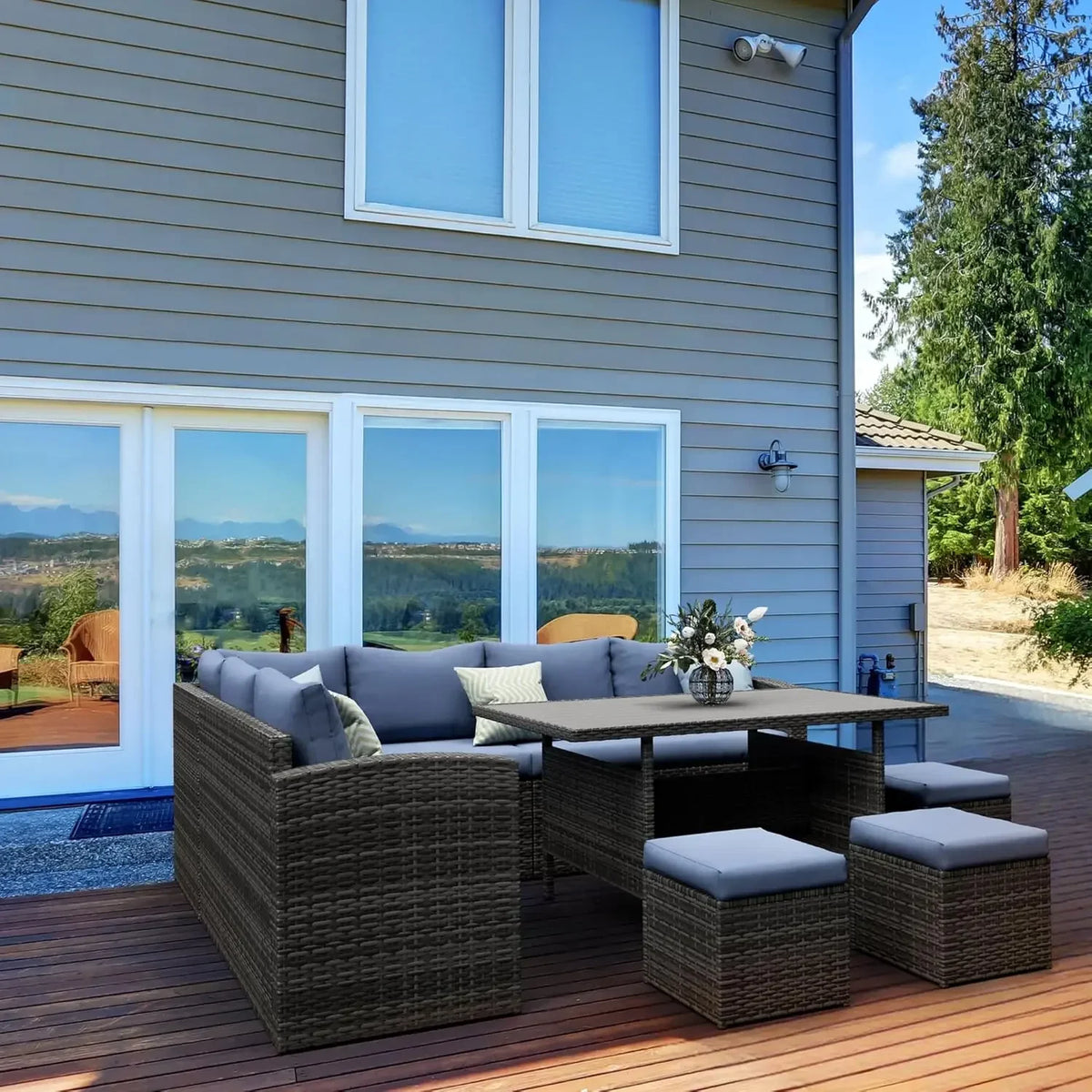 A Patio Furniture Set All Weather Wicker Patio Conversation Sets with Cushion Seat & Pillows Outdoor Dining Set Patio